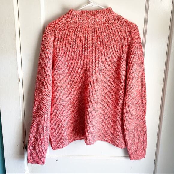 LOFT Knit Mock Neck Marled Chunky Sweater Side Vents Size Large L Cotton Blend - Picture 10 of 10